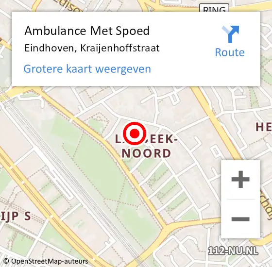 Locatie op kaart van de 112 melding: Ambulance Met Spoed Naar Eindhoven, Kraijenhoffstraat op 1 december 2016 16:47