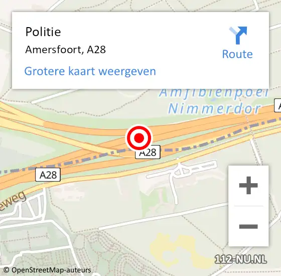 Locatie op kaart van de 112 melding: Politie Amersfoort, A28 op 1 december 2016 17:55