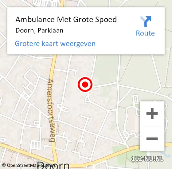 Locatie op kaart van de 112 melding: Ambulance Met Grote Spoed Naar Doorn, Parklaan op 1 december 2016 18:04