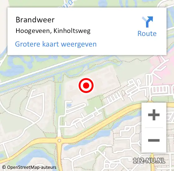 Locatie op kaart van de 112 melding: Brandweer Hoogeveen, Kinholtsweg op 1 december 2016 18:23