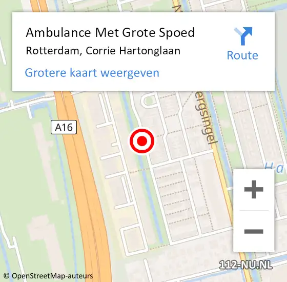 Locatie op kaart van de 112 melding: Ambulance Met Grote Spoed Naar Rotterdam, Corrie Hartonglaan op 1 december 2016 18:30