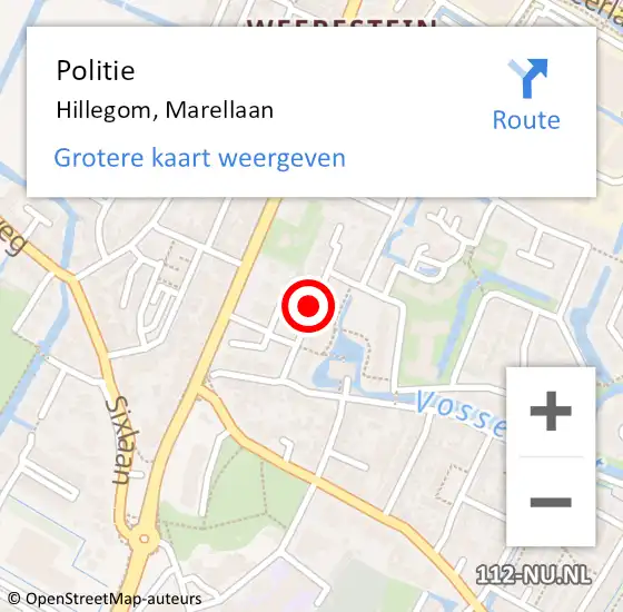 Locatie op kaart van de 112 melding: Politie Hillegom, Marellaan op 1 december 2016 18:51