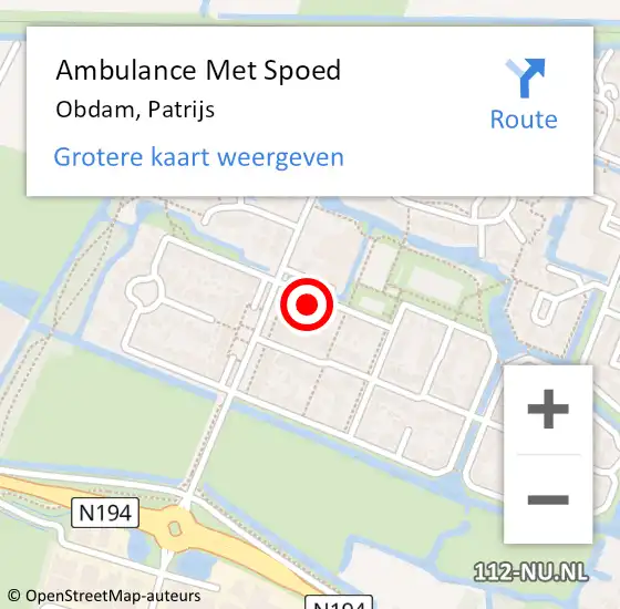Locatie op kaart van de 112 melding: Ambulance Met Spoed Naar Obdam, Patrijs op 1 december 2016 23:15