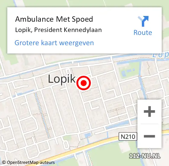 Locatie op kaart van de 112 melding: Ambulance Met Spoed Naar Lopik, President Kennedylaan op 2 december 2016 02:47