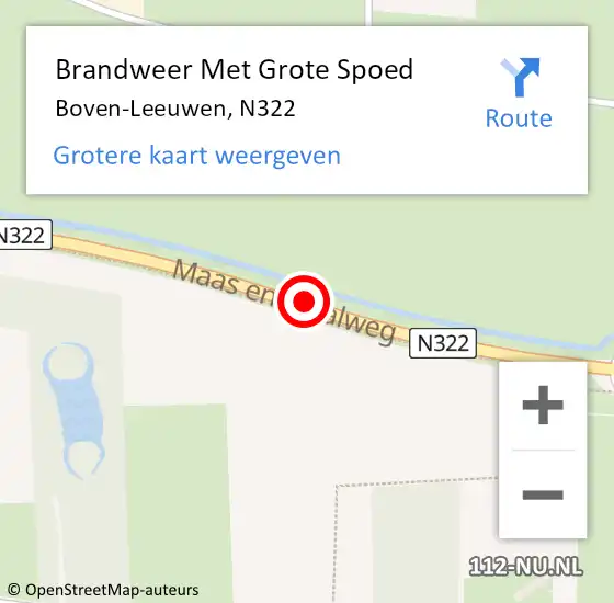 Locatie op kaart van de 112 melding: Brandweer Met Grote Spoed Naar Boven-Leeuwen, N322 op 2 december 2016 06:26