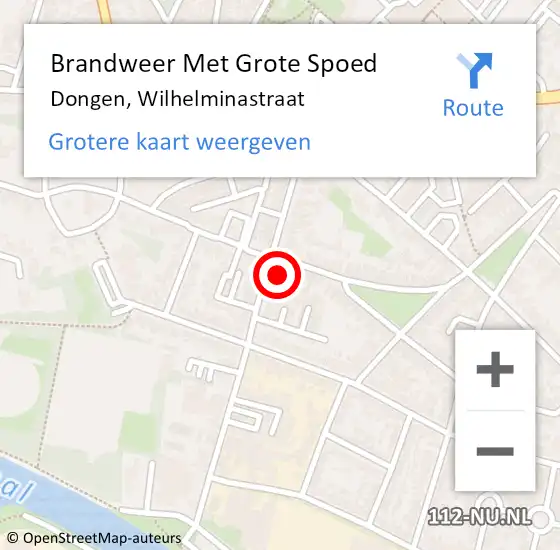 Locatie op kaart van de 112 melding: Brandweer Met Grote Spoed Naar Dongen, Wilhelminastraat op 2 december 2016 07:57