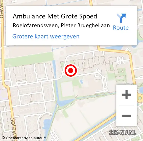 Locatie op kaart van de 112 melding: Ambulance Met Grote Spoed Naar Roelofarendsveen, Pieter Brueghellaan op 2 december 2016 10:31