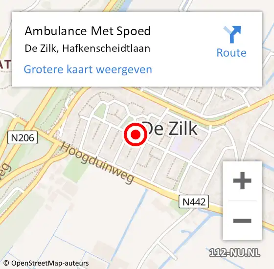 Locatie op kaart van de 112 melding: Ambulance Met Spoed Naar De Zilk, Hafkenscheidtlaan op 2 december 2016 10:51