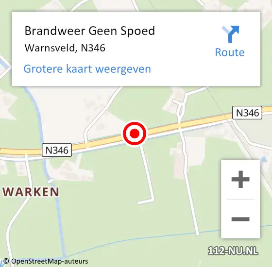 Locatie op kaart van de 112 melding: Brandweer Geen Spoed Naar Warnsveld, N346 op 2 december 2016 11:47