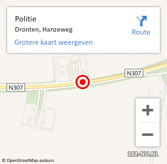 Locatie op kaart van de 112 melding: Politie Dronten, N307 hectometerpaal: 21,8 op 2 december 2016 12:05