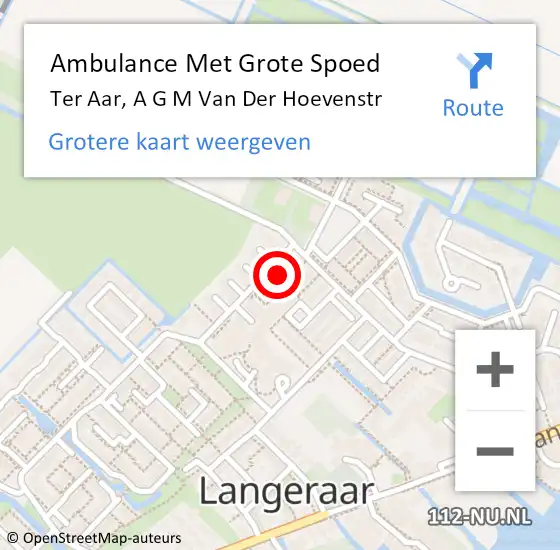 Locatie op kaart van de 112 melding: Ambulance Met Grote Spoed Naar Ter Aar, A G M Van Der Hoevenstr op 2 december 2016 12:37