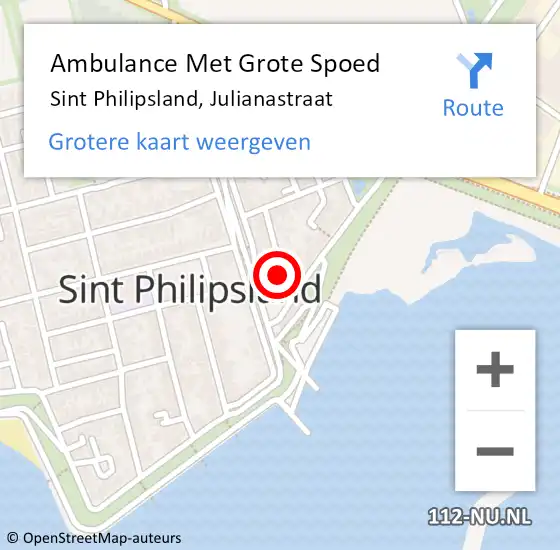 Locatie op kaart van de 112 melding: Ambulance Met Grote Spoed Naar Sint Philipsland, Julianastraat op 2 december 2016 13:14