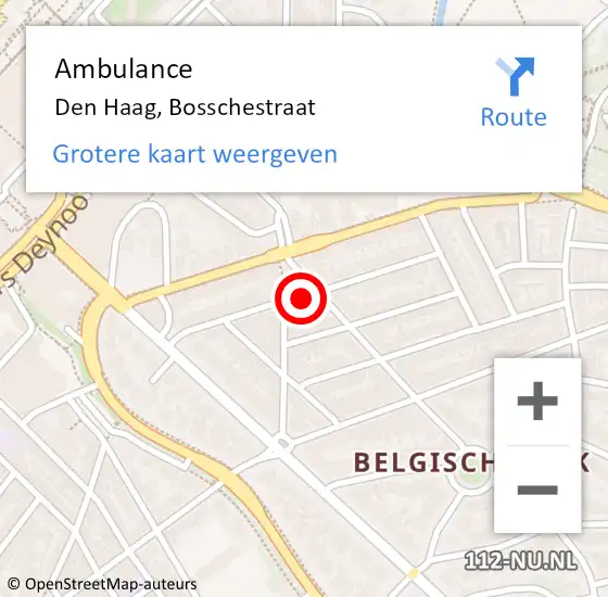 Locatie op kaart van de 112 melding: Ambulance Den Haag, Bosschestraat op 2 december 2016 13:38