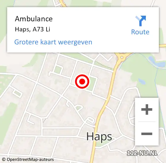 Locatie op kaart van de 112 melding: Ambulance Haps, A73 Li op 2 december 2016 14:32