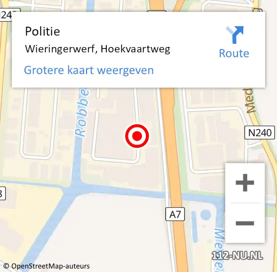 Locatie op kaart van de 112 melding: Politie Wieringerwerf, Hoekvaartweg op 2 december 2016 15:06