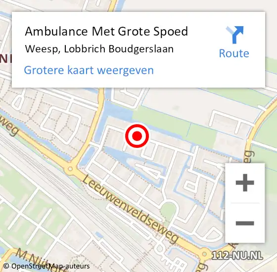 Locatie op kaart van de 112 melding: Ambulance Met Grote Spoed Naar Weesp, Lobbrich Boudgerslaan op 3 januari 2014 09:58