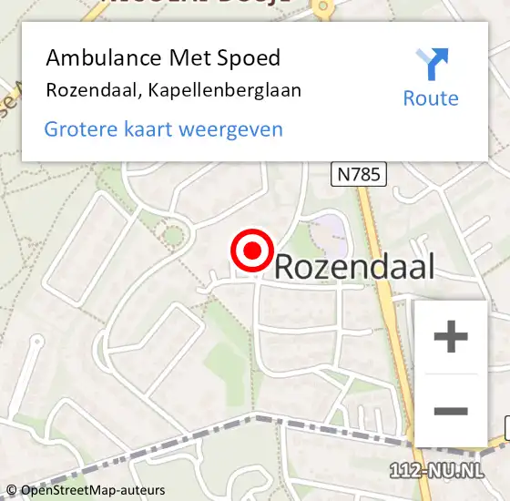 Locatie op kaart van de 112 melding: Ambulance Met Spoed Naar Rozendaal, Kapellenberglaan op 2 december 2016 17:09