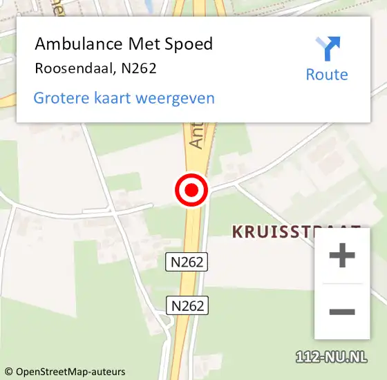 Locatie op kaart van de 112 melding: Ambulance Met Spoed Naar Roosendaal, N262 op 2 december 2016 17:15