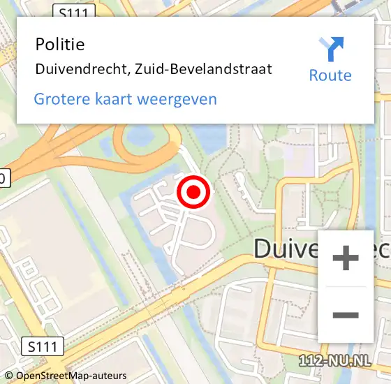 Locatie op kaart van de 112 melding: Politie Duivendrecht, Zuid-Bevelandstraat op 2 december 2016 18:51