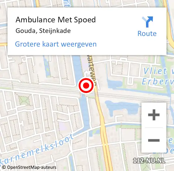 Locatie op kaart van de 112 melding: Ambulance Met Spoed Naar Gouda, Steijnkade op 2 december 2016 20:29