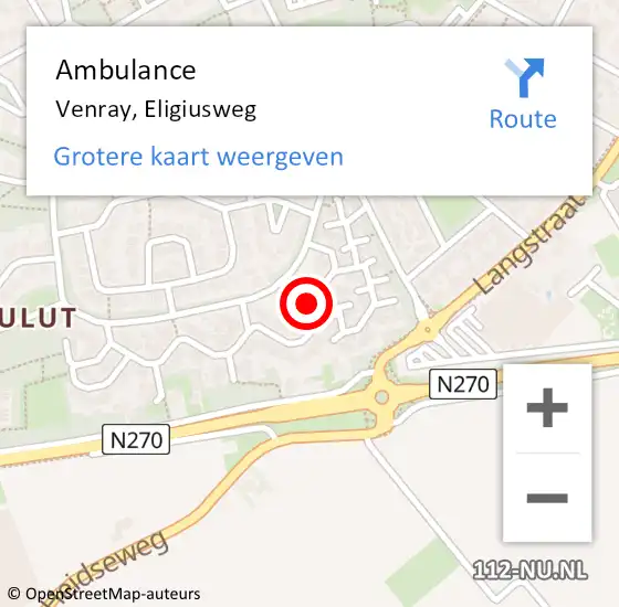 Locatie op kaart van de 112 melding: Ambulance Venray, Eligiusweg op 3 januari 2014 10:25