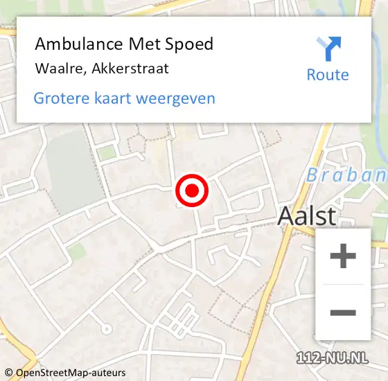 Locatie op kaart van de 112 melding: Ambulance Met Spoed Naar Waalre, Akkerstraat op 2 december 2016 22:44