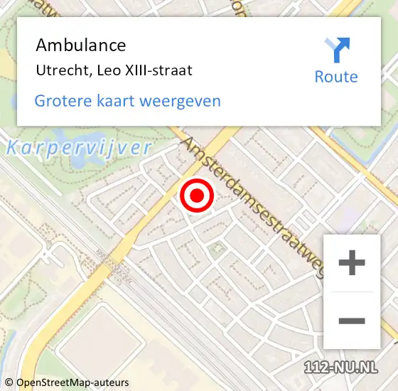 Locatie op kaart van de 112 melding: Ambulance Utrecht, Leo XIII-straat op 3 december 2016 03:43