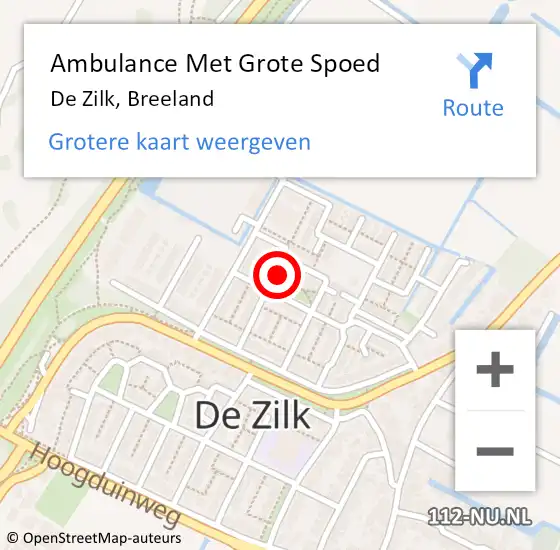 Locatie op kaart van de 112 melding: Ambulance Met Grote Spoed Naar De Zilk, Breeland op 3 december 2016 05:21