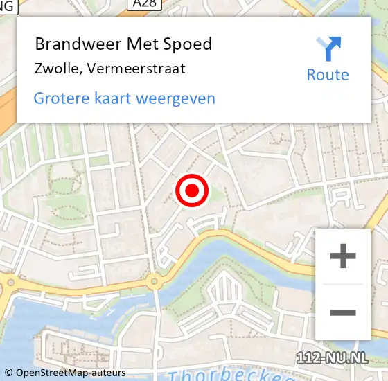 Locatie op kaart van de 112 melding: Brandweer Met Spoed Naar Zwolle, Vermeerstraat op 3 december 2016 05:47