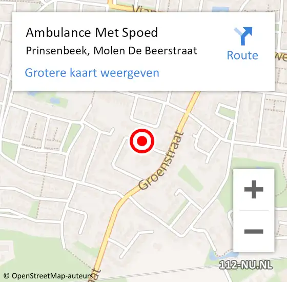 Locatie op kaart van de 112 melding: Ambulance Met Spoed Naar Prinsenbeek, Molen De Beerstraat op 3 december 2016 07:32