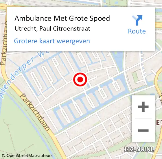 Locatie op kaart van de 112 melding: Ambulance Met Grote Spoed Naar Utrecht, Paul Citroenstraat op 3 december 2016 08:48