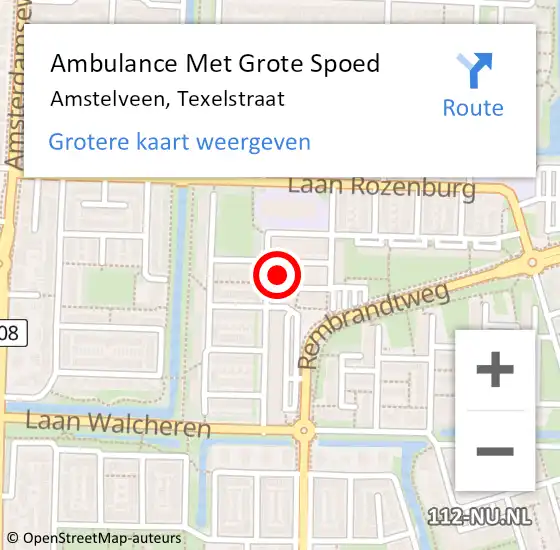 Locatie op kaart van de 112 melding: Ambulance Met Grote Spoed Naar Amstelveen, Texelstraat op 3 december 2016 11:35