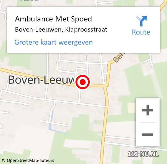 Locatie op kaart van de 112 melding: Ambulance Met Spoed Naar Boven-Leeuwen, Klaproosstraat op 3 december 2016 14:20