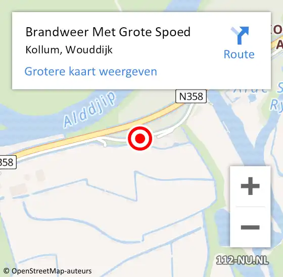 Locatie op kaart van de 112 melding: Brandweer Met Grote Spoed Naar Kollum, Wouddijk op 3 december 2016 15:41