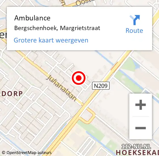 Locatie op kaart van de 112 melding: Ambulance Bergschenhoek, Margrietstraat op 3 december 2016 16:07