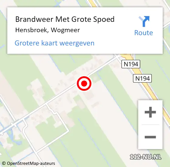 Locatie op kaart van de 112 melding: Brandweer Met Grote Spoed Naar Hensbroek, Wogmeer op 3 december 2016 17:51