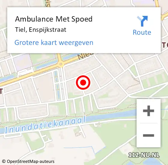 Locatie op kaart van de 112 melding: Ambulance Met Spoed Naar Tiel, Enspijkstraat op 3 december 2016 18:18