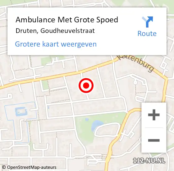 Locatie op kaart van de 112 melding: Ambulance Met Grote Spoed Naar Druten, Goudheuvelstraat op 3 december 2016 18:32