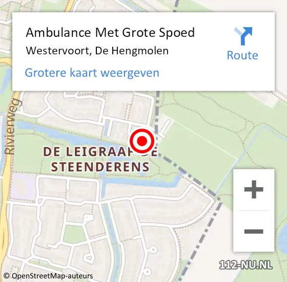 Locatie op kaart van de 112 melding: Ambulance Met Grote Spoed Naar Westervoort, De Hengmolen op 3 januari 2014 11:48