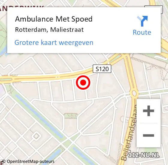 Locatie op kaart van de 112 melding: Ambulance Met Spoed Naar Rotterdam, Maliestraat op 3 december 2016 19:21