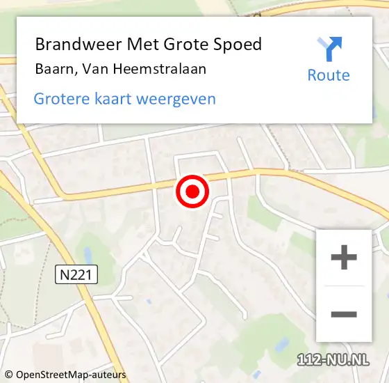 Locatie op kaart van de 112 melding: Brandweer Met Grote Spoed Naar Baarn, Van Heemstralaan op 3 december 2016 21:58