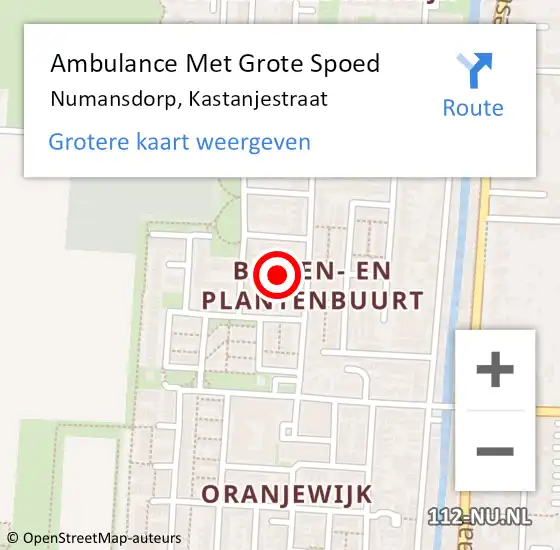 Locatie op kaart van de 112 melding: Ambulance Met Grote Spoed Naar Numansdorp, Kastanjestraat op 3 december 2016 22:20