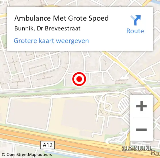 Locatie op kaart van de 112 melding: Ambulance Met Grote Spoed Naar Bunnik, Dr Breveestraat op 3 december 2016 22:28