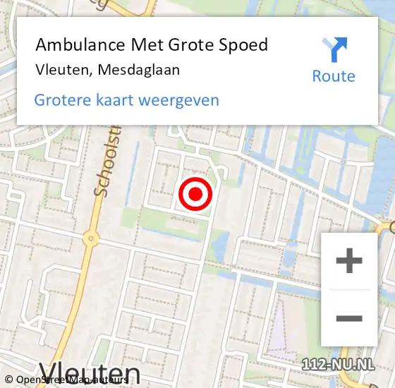 Locatie op kaart van de 112 melding: Ambulance Met Grote Spoed Naar Vleuten, Mesdaglaan op 3 december 2016 23:05