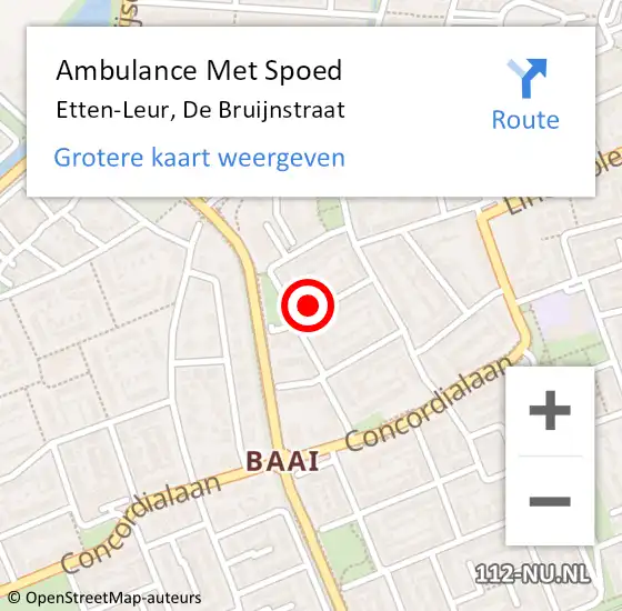 Locatie op kaart van de 112 melding: Ambulance Met Spoed Naar Etten-Leur, De Bruijnstraat op 3 december 2016 23:06