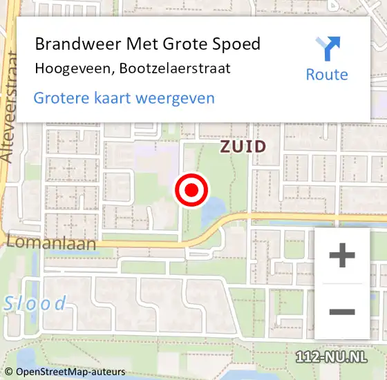 Locatie op kaart van de 112 melding: Brandweer Met Grote Spoed Naar Hoogeveen, Bootzelaerstraat op 4 december 2016 00:24