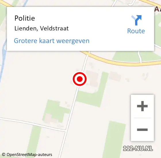 Locatie op kaart van de 112 melding: Politie Lienden, Veldstraat op 4 december 2016 01:52