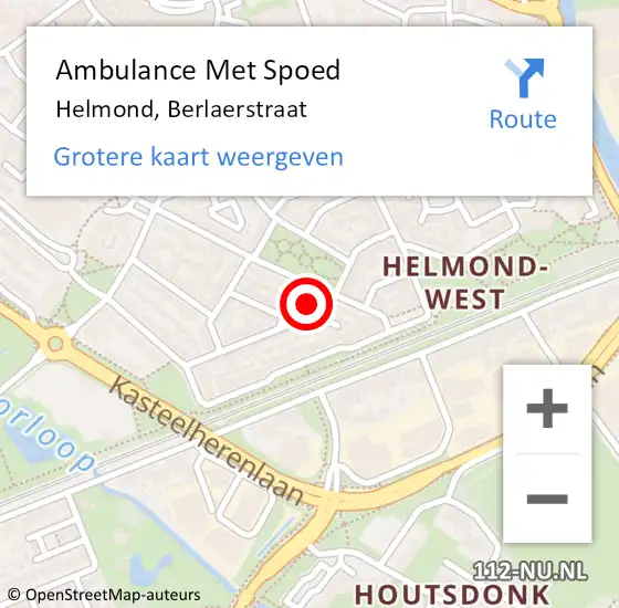 Locatie op kaart van de 112 melding: Ambulance Met Spoed Naar Helmond, Berlaerstraat op 4 december 2016 03:03