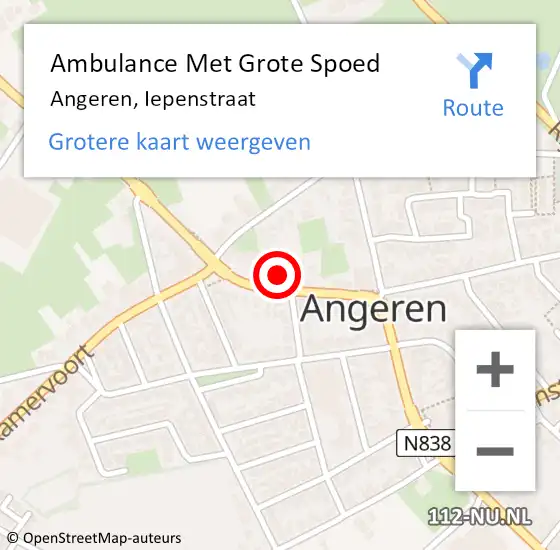 Locatie op kaart van de 112 melding: Ambulance Met Grote Spoed Naar Angeren, Iepenstraat op 4 december 2016 04:15