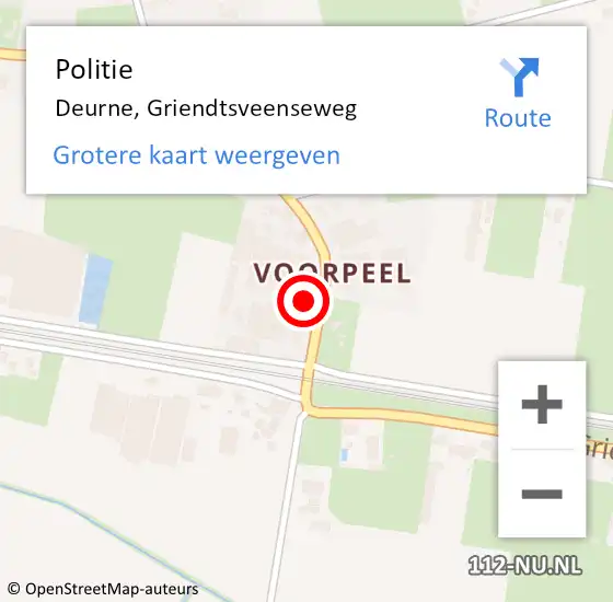 Locatie op kaart van de 112 melding: Politie Deurne, Griendtsveenseweg op 4 december 2016 04:16